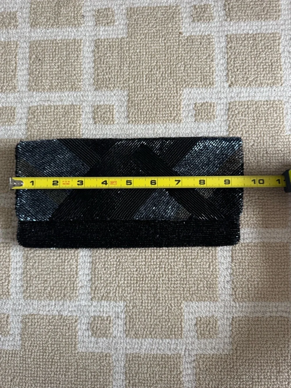 Ann Taylor Beaded Clutch Black Geometric Evening Bag Party Purse